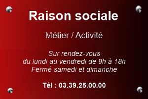 Plaque professionnelle aluminium rouge texte blanc