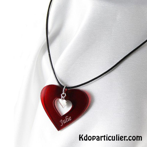 Collier coeur plexi rouge et argent