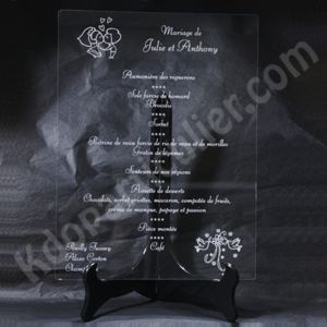 menu de mariage grand modèle en plexi transparent