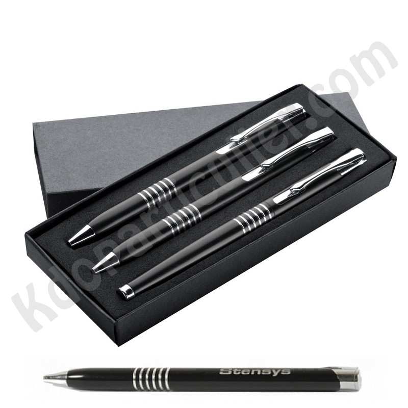 Coffret Stylo Bille Et Porte-Mine Noir à Personnaliser - Gravure Texte - Cadeau Bureau Élégant