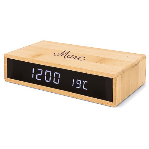 Horloge bambou avec alarme et chargeur