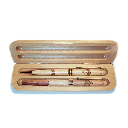 Parure stylos marqueterie Bille et Roller