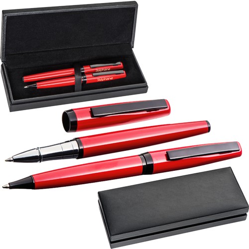 Parure de stylos en rouge et noir