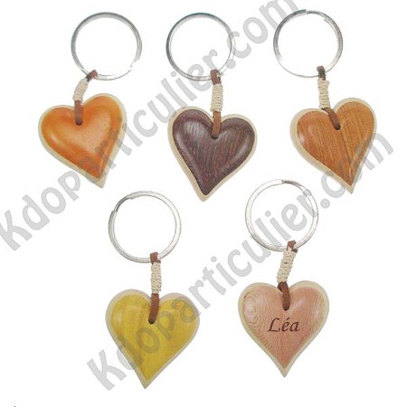 Porte-clés coeur en bois marqueterie