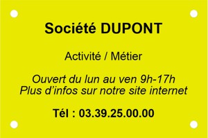 Plaque professionnelle éco jaune texte noir