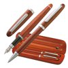 Parure gravée bois rouge stylo bille et stylo plume